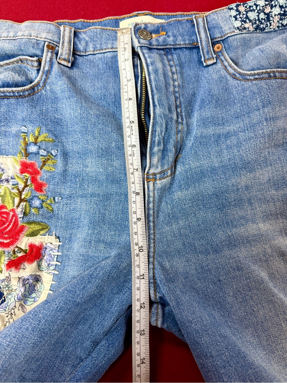 Sundance Light Blue Embroidered Patchwork boyfriend cut jeans - Picture 7 of 9